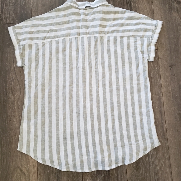 Beachlunchlounge White and Green Short Sleeve Button Down Shirt Linen Blend - Picture 2 of 7